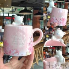 Starbucks Coffee Mug Pink Cherry Blossom Cat Ceramic High-value Holiday Gift