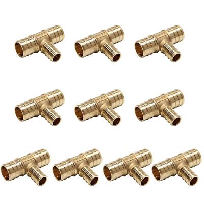 Pack of 10 3/4'' X 3/4'' X 1/2'' Pex Reducing Tee Brass Barb Crimp Fittings ASTM...