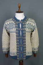 DALE OF NORWAY Beige Fair Isle Wool Knit Clasp Ski Cardigan Sweater S / 48
