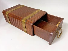 Antique Single Drawer Wooden Trunk Chest Box Handles Brass Bands w/ Lock Key
