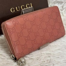 GUCCI Interlocking G Guccissima Leather Round Zip Long Wallet Pink 5709 with box