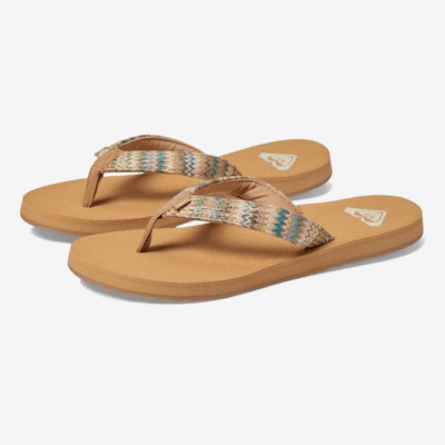 NWT New Roxy Porto Raffia II Flip Flop Sandals Size 7 Summer Vacation Beach