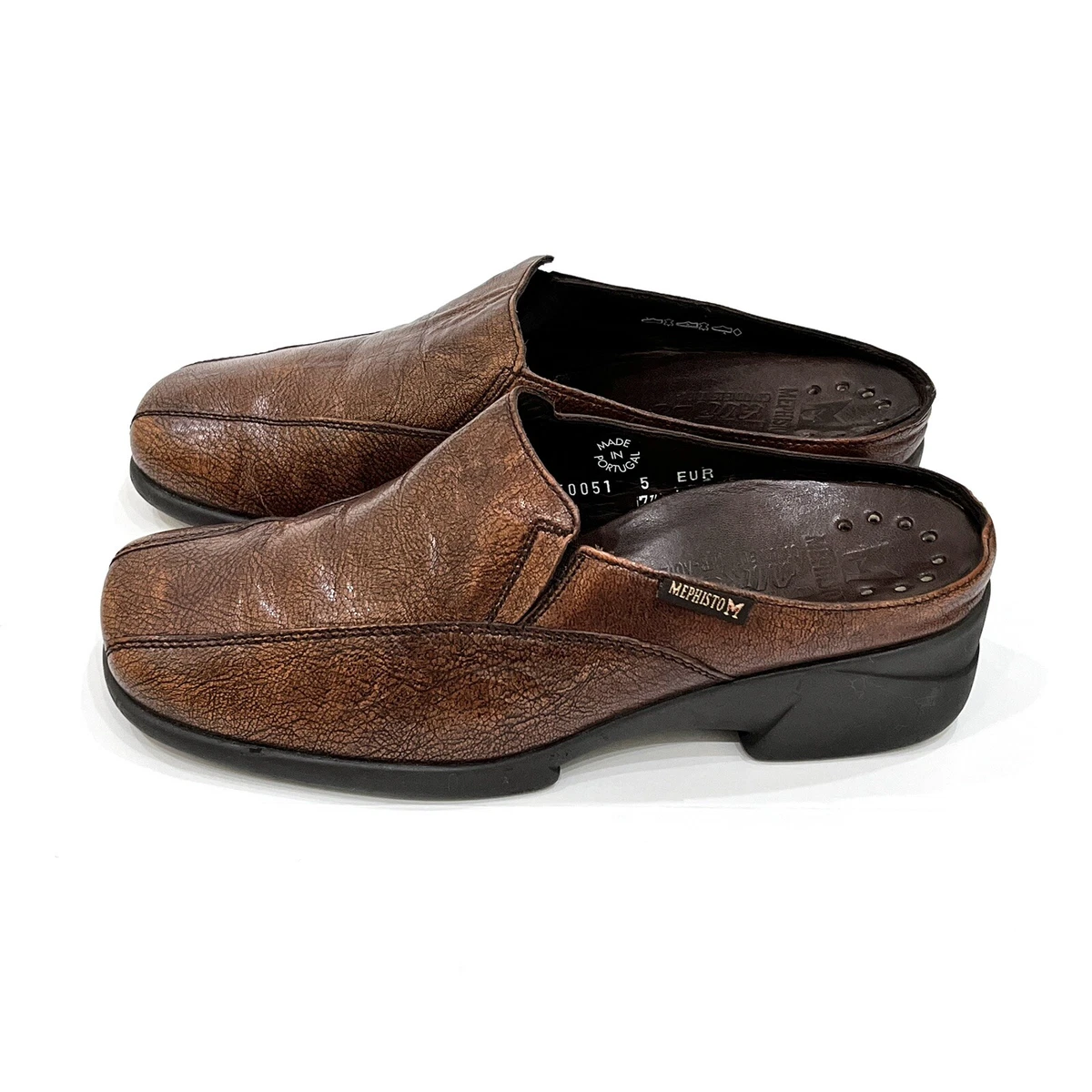 Mephisto Air Jet Genuine Leather Mules Slip On Shoes Women s 7.5 Brown
