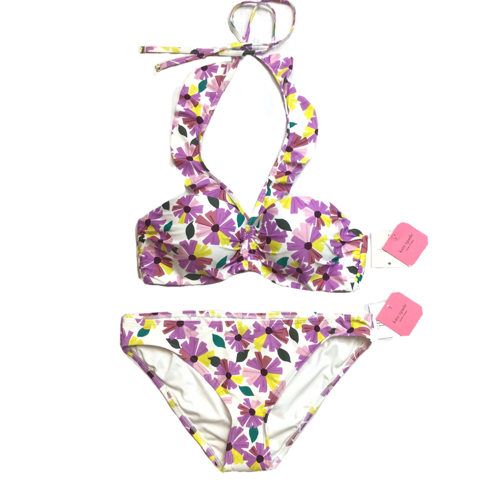 2pc Kate Spade White Floral Cruise Convertible Ruffle Bikini Set Size Large thumbnail 7