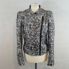 Sam Edelman Womens Biker Jacket Size L Black White Double Breasted Zipped Pocket