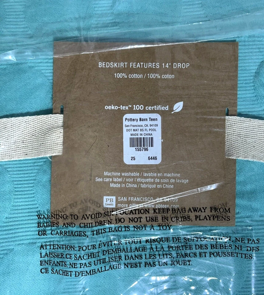 "Falda de cama Pottery Barn Teen Big Dot Matelasse tamaño completo piscina 100 % algodón 14"" caída" Foto 4 de 4