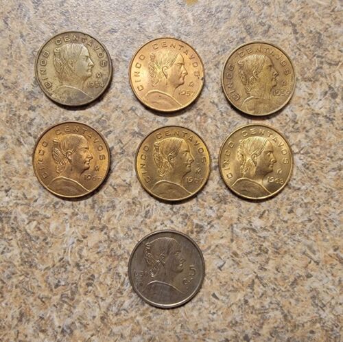 Lot of 7 5 Centavos 1954 WITH DOT, 1957, 59, 66, 67, 68 and steel 1950