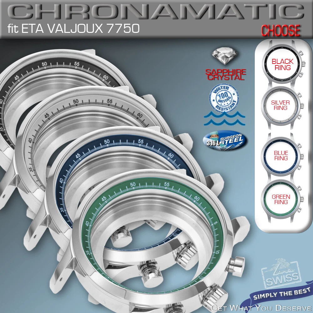 WATCH CASE CHRONOMATIC FOR MOVEMENT ETA VALJOUX 7750 STAINLESS STEEL 44 MM