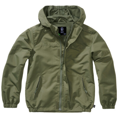 Brandit Kids Summer Windbreaker Front Zip Lightweight Breathable Jacket Olive
