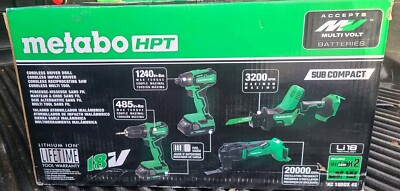 Metabo HPT  4-Tool 18-Volt Brushless Power Tool Combo Kit w Case 2 X Batteries