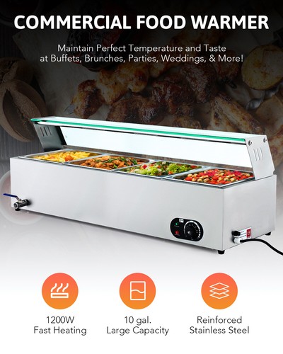 4x10QT Commercial Food Warmer Electric Countertop Steam Table Buffet Bain Marie