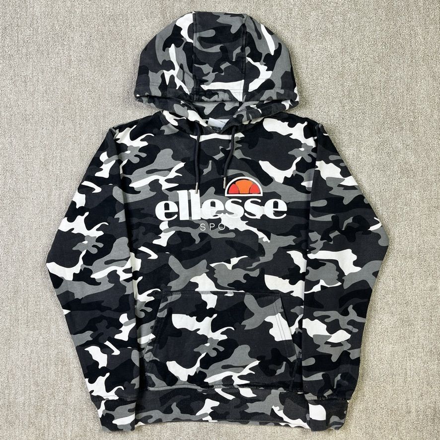Ellesse Sport Hoodie Track Top Track Jacket Pullover Womens Spell Out Camo  UK10