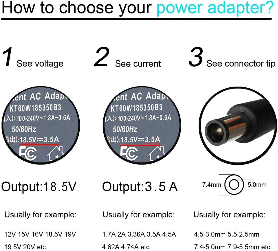 Cargador adaptador de CA para HP 2000-299WM 2000-329WM 2000-350US 2000-351NR Foto 3 de 4