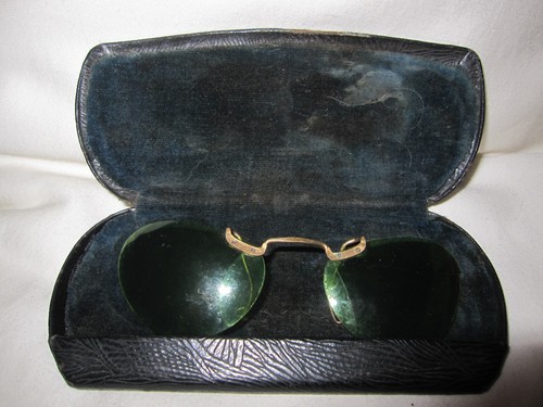Vintafe goldfarbene Metalldraht grüne Linse Polaroid Clip auf Sonnenbrille mit Etui - Bild 11 von 14