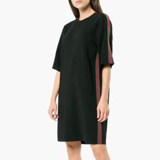 GUCCI 528977ZKR01 Short Sleeve Boxy Stretch Jersey Cady Dress Web Stripe 38 XS S