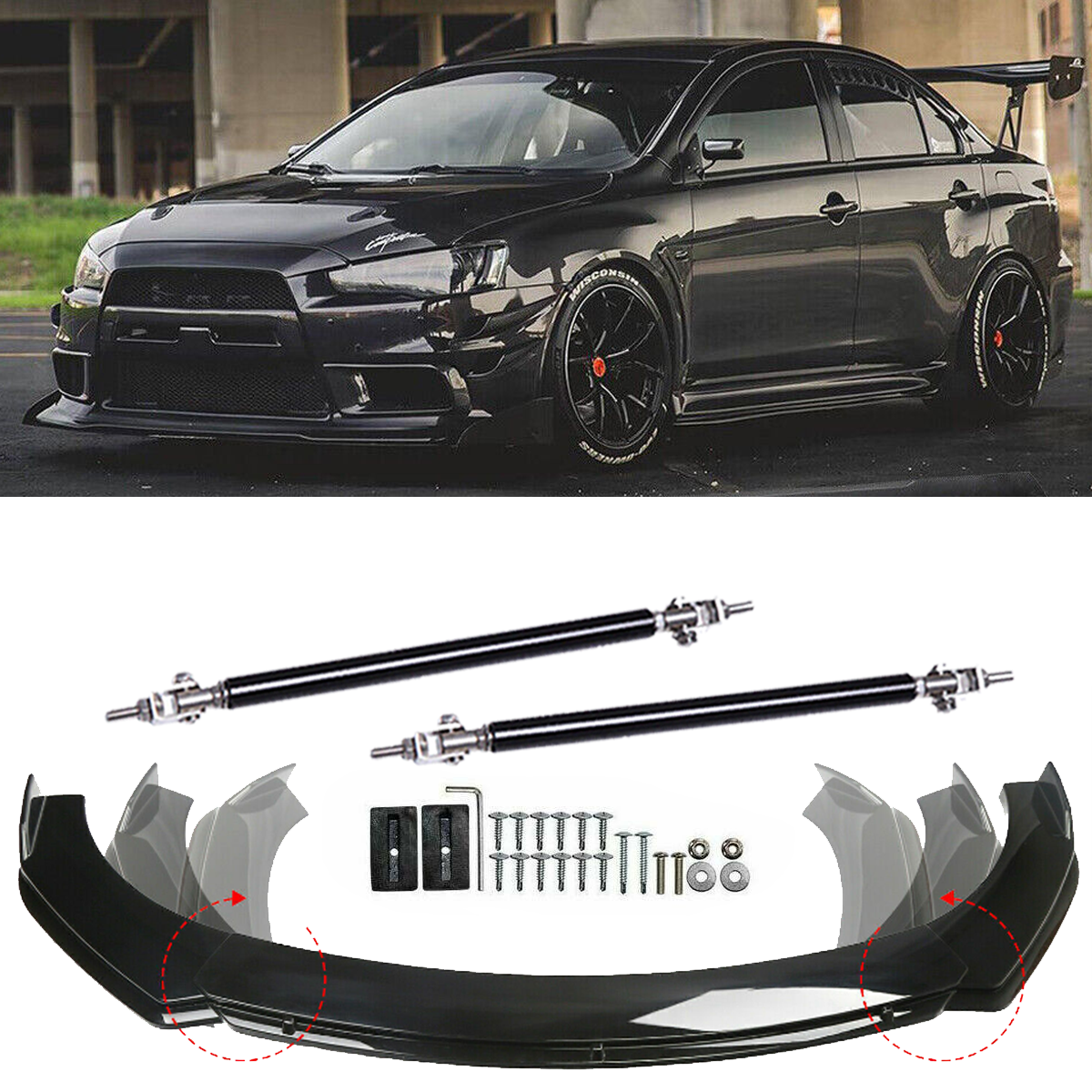 For Mitsubishi Lancer GT Front Bumper Lip+Part Accessories Splitter+Spoiler Body
