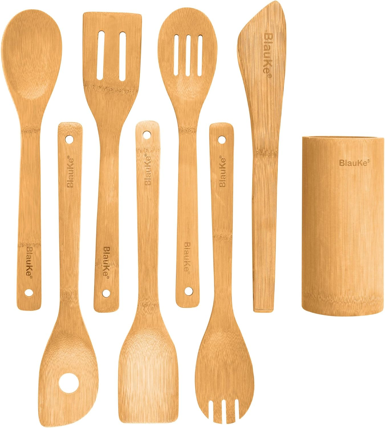 Wooden Spoons for Cooking 8-Pack – Bamboo Kitchen Utensils Set – Nonstick Wooden
