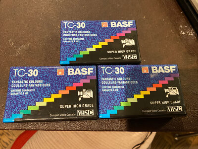 BASF TC30 VHS Cassette Tape Compact Videocassette VHSC TC 30 Lot Of 3 Ships Fast