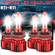 4PCS Combo H11+H11 White 6000K COB LED Headlight Kit Bulbs 240W High Low Beam