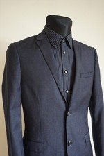 Men's Whyred Formal slim fit jacket EU 46 UK 36 blazer wool S Classy smart navy