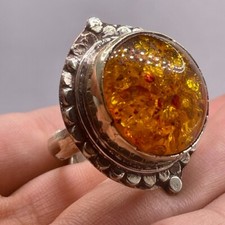 Antique Tibetan Butterscotch Baltic Amber Stunning Brass Unique Adjustable Ring