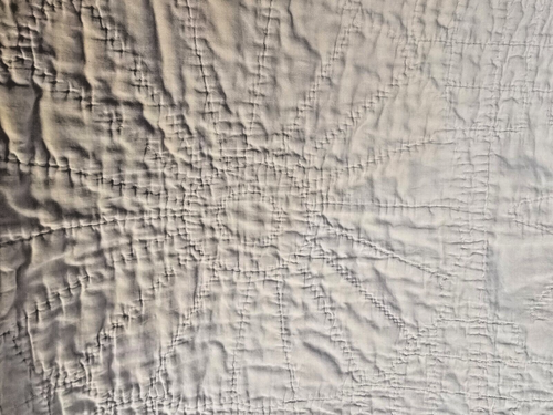 Vintage Quilt handgesteppt Dresdner Platte Blumen Stoffe einige Gebrauchsspuren 85 x 64 - Bild 11 von 15