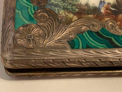 Antique Enamel Silver Cigarette Case Maypole Scenic Malachite 800 Italy? - Picture 8 of 13