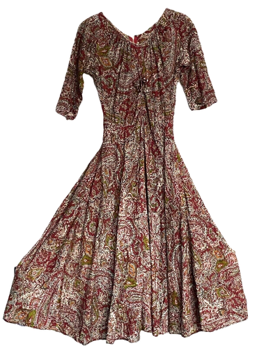 Vintage 1950s Sambo maxi dress skater rockabilly red Paisley swing swirl twirl - Picture 8 of 8