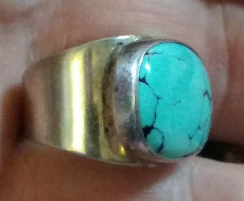 Vtg Jay Kjng Mine Finds DRT Sterling Silver Ring Turquoise Stone Size 5.75~9g - Picture 9 of 10
