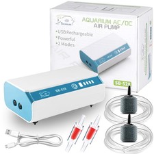 USB Rechargeable Aquarium Air Pump Dual Outlet Fish Tank Bubbler Aerator Pump...