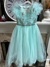 PORCA girls petticoat tulle ruffle dress - light aqua blue - size 8