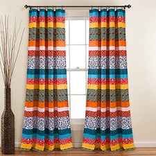 Boho Stripe Window Curtain 52"W x 84"L Pack of 2 Turquoise Tangerine