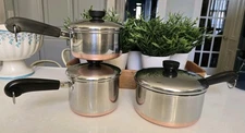VTG Set of 3 Revere Ware Saucepans Stainless Copper 2 Qt, 1.5 Qt, 1 Qt Clinton