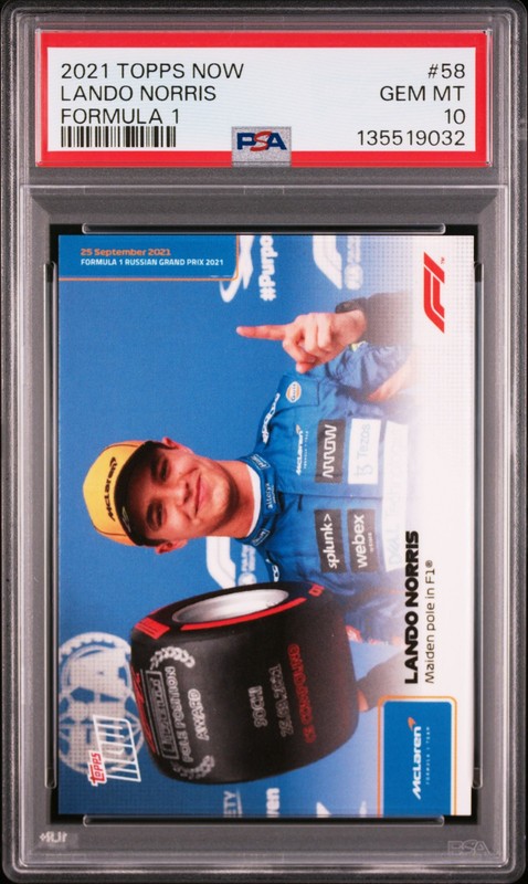 2021 TOPPS NOW FORMULA 1 #58 LANDO NORRIS PSA 10
