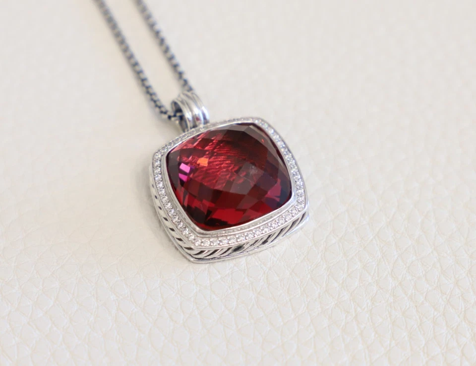 David Yurman Sterling Silver 20mm Albion 18" Necklace Tourmaline with Diamonds - Image 3 of 4