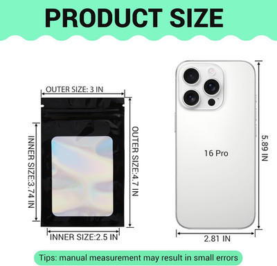 Holographic Mylar bags -150Pcs Self-Seal Resealable Zip Baggies with Clear Wi...