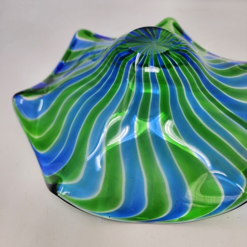 Murano Style Green Blue Swirl Glass Blown Bowl 12 Inch Decorative Pre-owned - Picture 14 of 24