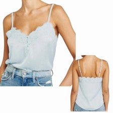 Abercrombie Fitch Women L Camisole Lace Trim Button Detail Satin Light Blue