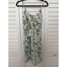 Yuna Blue Floral Print V Neck Sleeveless Midi Dress