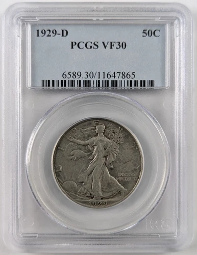 1929-D Walking Liberty Silver Half Dollar 50c PCGS VF30 11647865