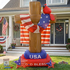 8 FT 4Th of July Inflatables Outdoor, Vintage Patriotic Inflatables Cross with C