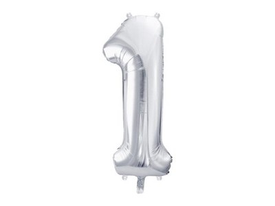 PartyDeco Folienballon Zahl 1 86cm silber