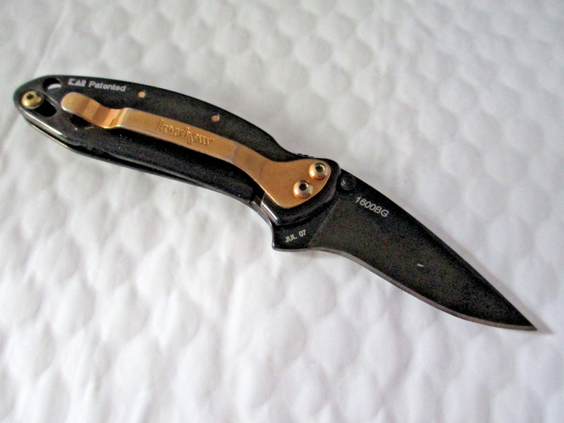 Kershaw Chive 1600BG Black & Gold Plain Edge Knife w/Gold Beltclip USA Z0137