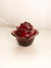 Vintage LE Smith Amberina Glass Covered Rose Lidded Dish