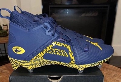 Size 13 Jordan Alpha Menace Pro 3 PE Michigan Football Detachable Cleats Blue