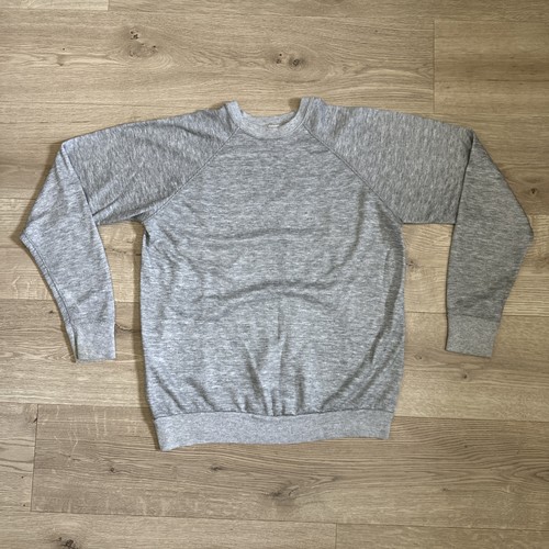 Vintage 60s 70s Gray Raglan Crewneck Sweatshirt L Made In USA Heather Reeves
