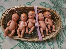 5 Small Vintage Bisque Dolls, Japan Quints Version Marked Free Shipping 
