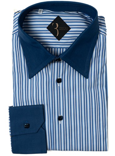 NWOT Billionaire Italian Couture Blue Stripe 100% Cotton Shirt Men's Sz 17 / 43
