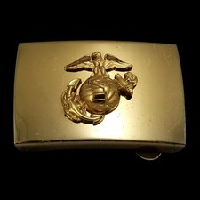 Vintage US Marine Corps Emblem Belt Buckle Gold Tone Eagle Globe Anchor Brass