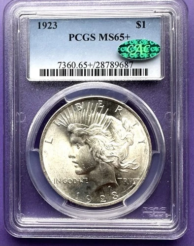 1923 Peace Dollar, PCGS MS65+, CAC, Lustrous & Bright White
